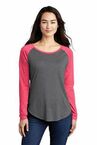 Sport-Tek  Ladies PosiCharge  Long Sleeve Tri-Blend Wicking Scoop Neck Raglan Tee