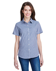 Ladies' Microcheck Gingham Short-Sleeve Cotton Shirt